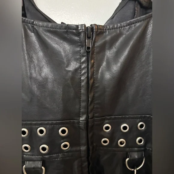 Widow Dolls Kill Black Faux Leather Mini Dress Size Small Gothic Grunge Punk - Picture 7 of 16